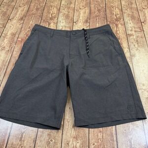 Hang Ten Hybrid Shorts Mens 34 Dark Gray Textured Quick Dry Pockets Striped